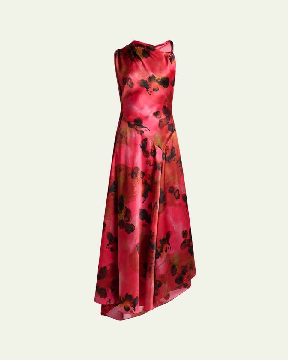 Sleeveless Draped Silk Midi Dress